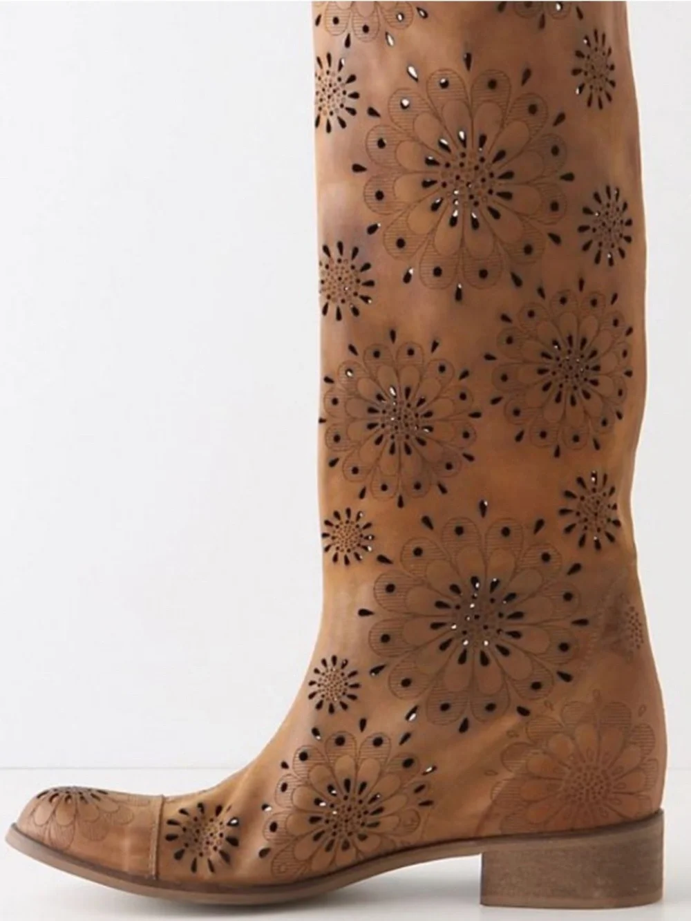 Anthropologie Foxglove by Pezella Leather Perforated Floral Knee High Boots 38